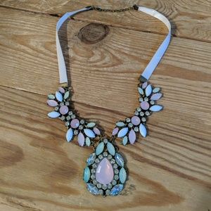 Pink, green and white statement necklace